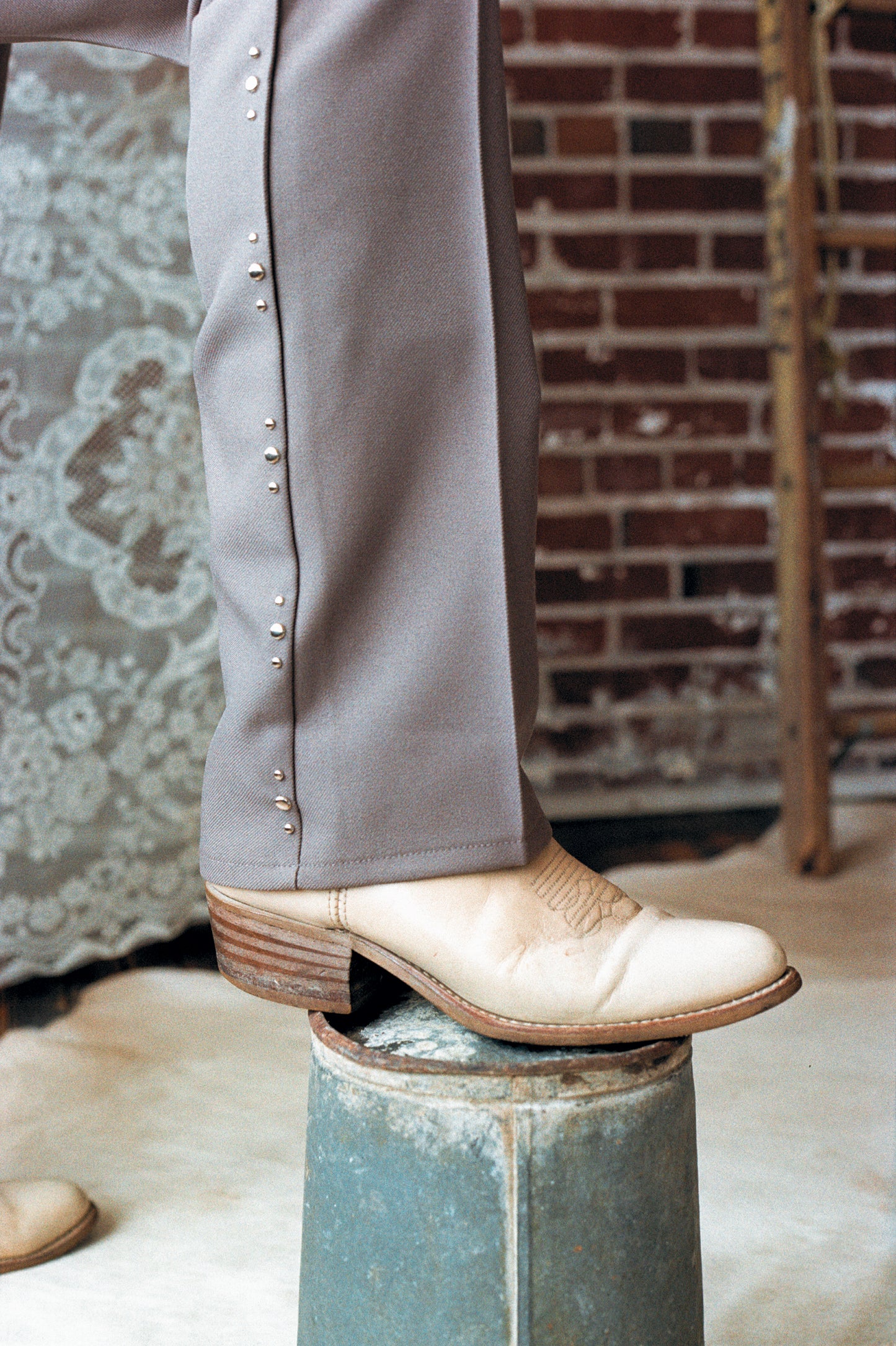FLAIRS, a studded pant in birch